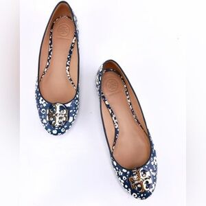Tory Burch Claire navy blue floral flats Womens Size 8